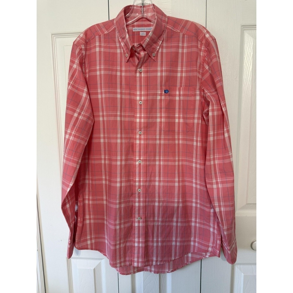 Southern Tide Mens S Pink Plaid Long Sleeve Button Up Classic Fit Cotton Shirt